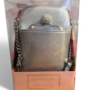 NANETTE LEPORE HOLIDAY PARTY RHINESTONE FLASK & SPARKLE Bag Purse SILVER NIB